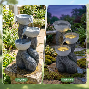 3-Tier Outdoor Water Fountain with LED Lights 18.5 Inch H for Patio Deck view 6