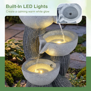 3-Tier Outdoor Water Fountain with LED Lights 18.5 Inch H for Patio Deck view 7