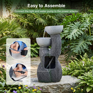 3-Tier Outdoor Water Fountain with LED Lights 18.5 Inch H for Patio Deck view 8