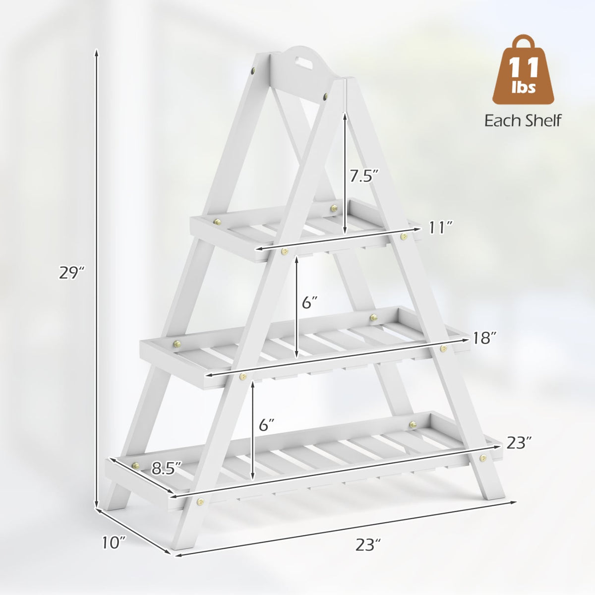 3-Tier Plant Stand Flower Pot Display Shelf-White view 5