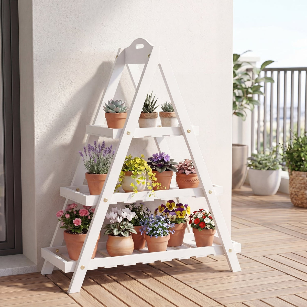 3-Tier Plant Stand Flower Pot Display Shelf-White view 2