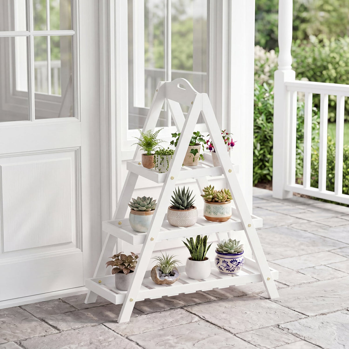 3-Tier Plant Stand Flower Pot Display Shelf-White view 3