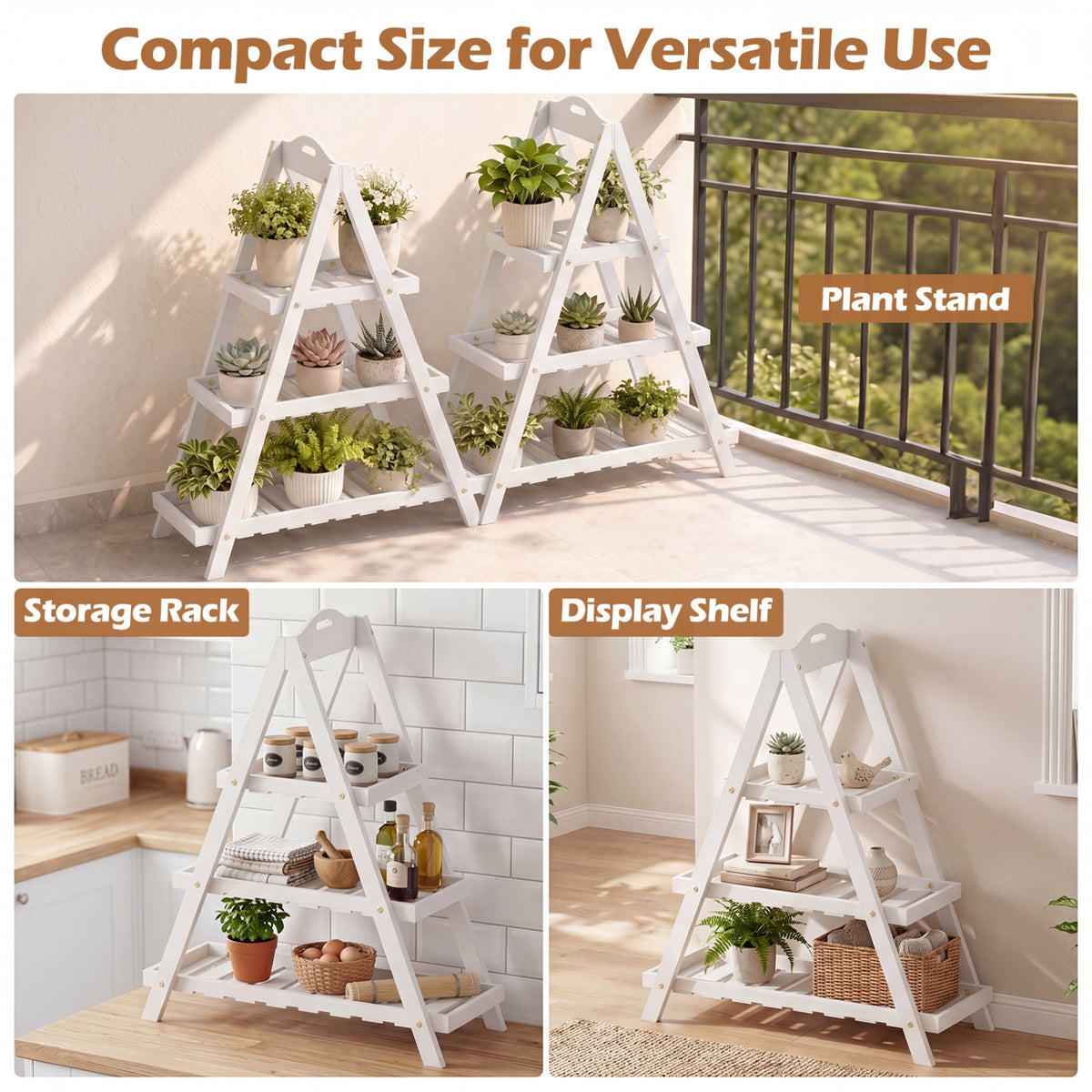 3-Tier Plant Stand Flower Pot Display Shelf-White view 6