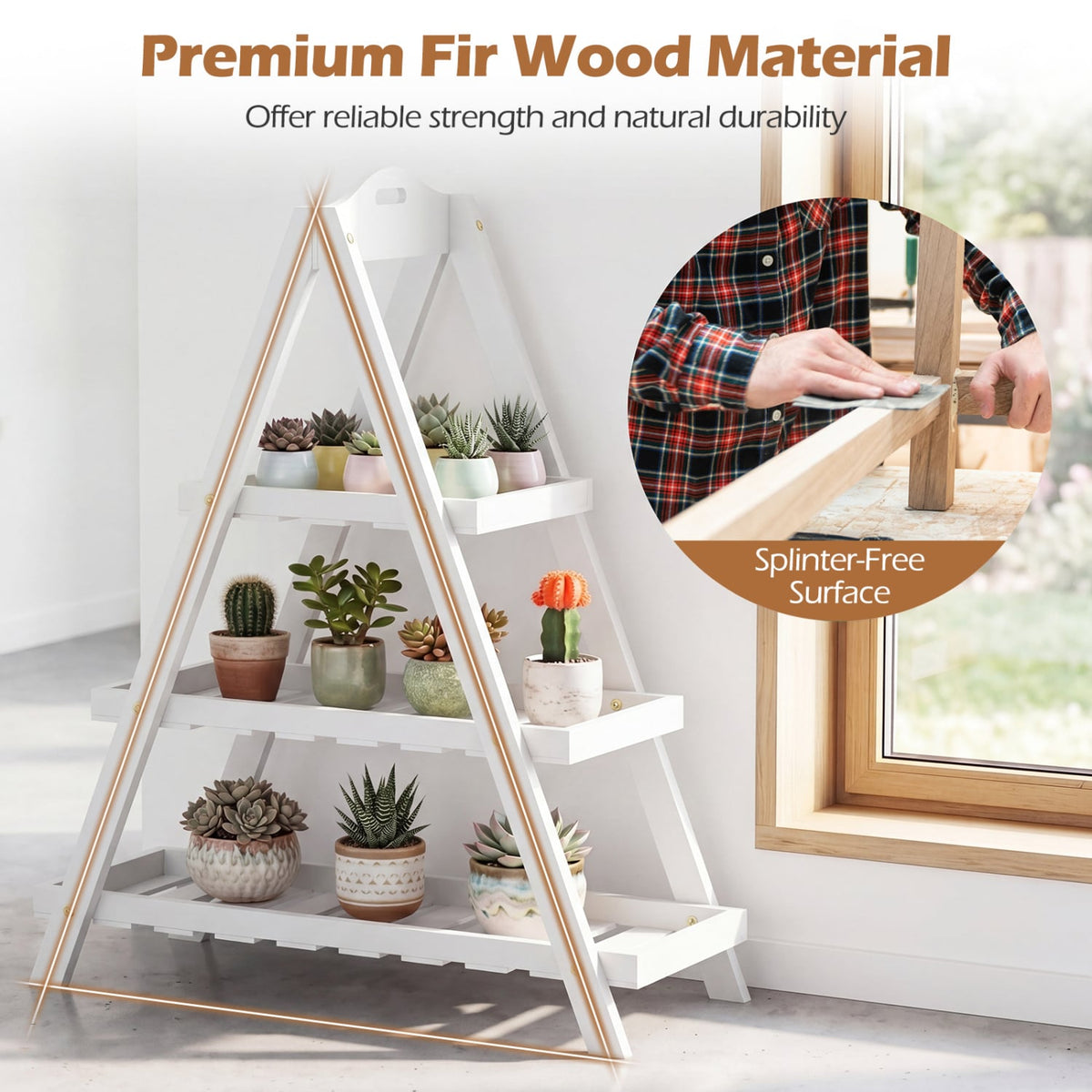 3-Tier Plant Stand Flower Pot Display Shelf-White view 7