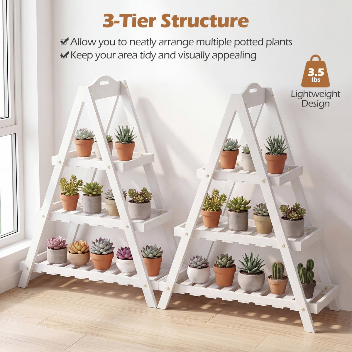 3-Tier Plant Stand Flower Pot Display Shelf-White view 8