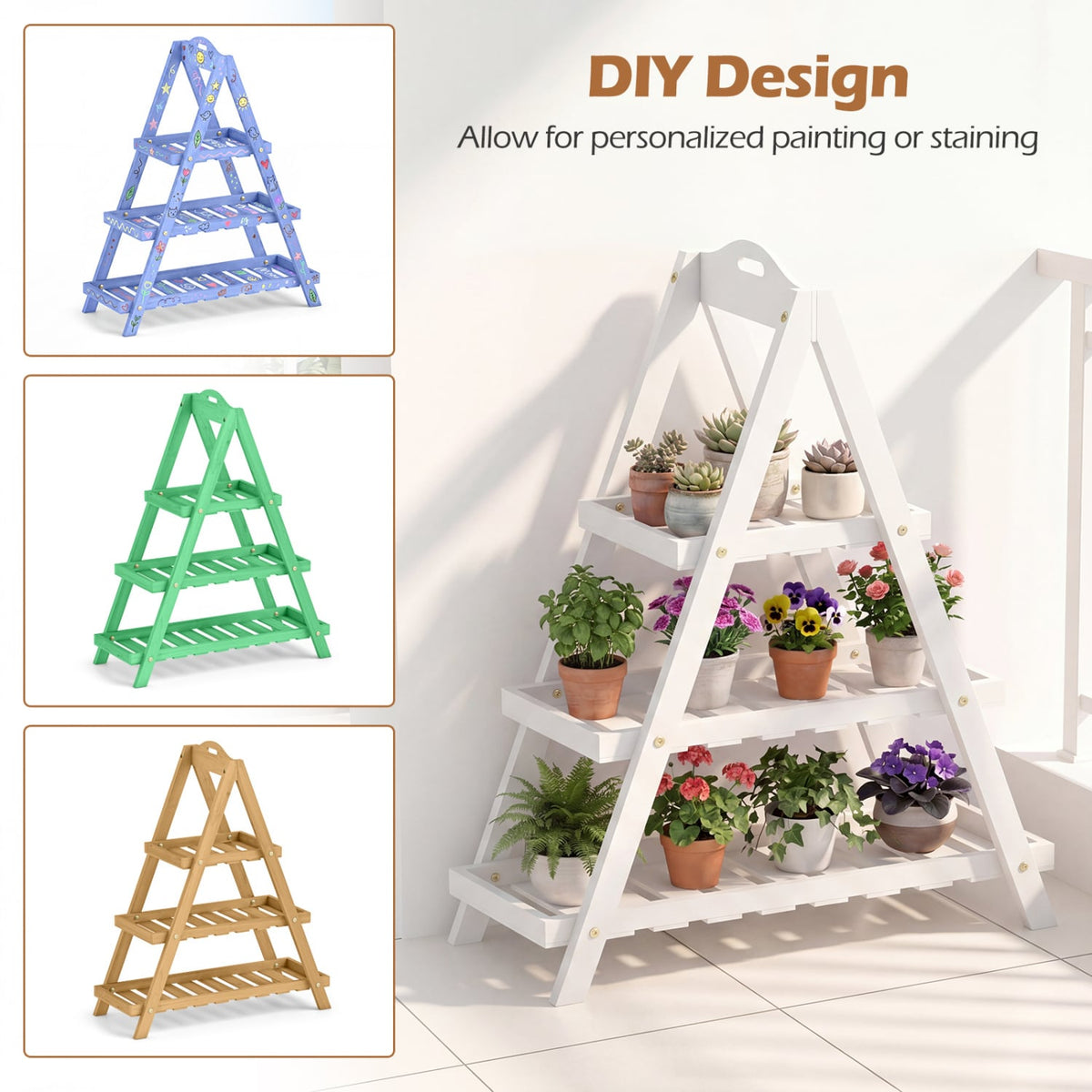 3-Tier Plant Stand Flower Pot Display Shelf-White view 9
