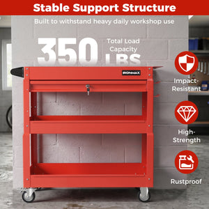 3 Tier Rolling Tool Cart with Lockable Drawer for Garage and Workshop-Red view 9