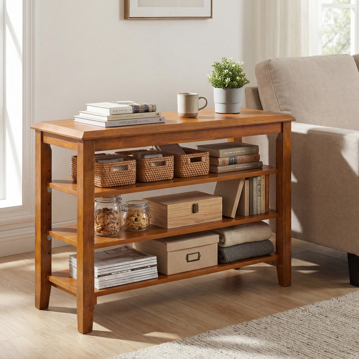 3-Tier Shoe Rack Bench with Adjustable Shelves for Entryway and Living Room-Brown view 3
