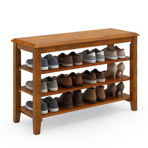 3-Tier Shoe Rack Bench with Adjustable Shelves for Entryway and Living Room-Brown