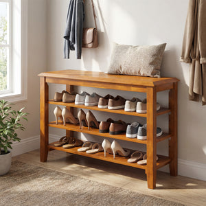3-Tier Shoe Rack Bench with Adjustable Shelves for Entryway and Living Room-Brown view 6
