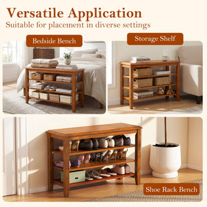 3-Tier Shoe Rack Bench with Adjustable Shelves for Entryway and Living Room-Brown view 9