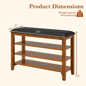 3-Tier Shoe Rack Bench with Adjustable Shelves and Soft Cushion for Entryway and Living Room-Brown view 5
