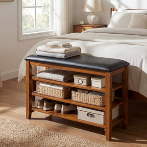 3-Tier Shoe Rack Bench with Adjustable Shelves and Soft Cushion for Entryway and Living Room-Brown view 2