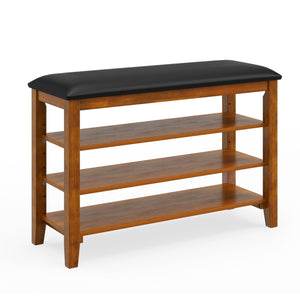 3-Tier Shoe Rack Bench with Adjustable Shelves and Soft Cushion for Entryway and Living Room-Brown view 4