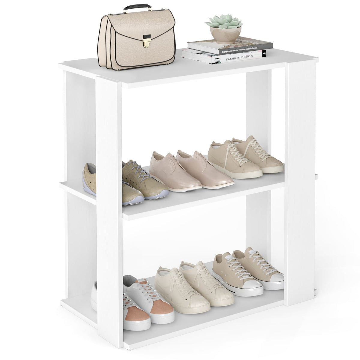 3-Tier Shoe Rack Modern Shoe Organizer with Stackable Design-White view 4