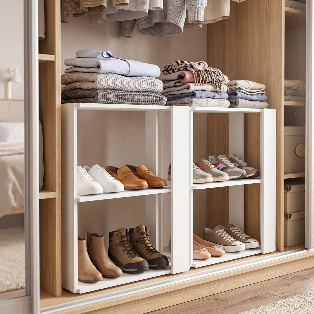 3-Tier Shoe Rack Modern Shoe Organizer with Stackable Design-White view 7