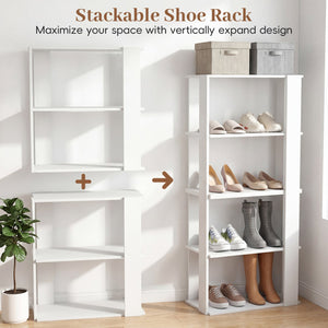 3-Tier Shoe Rack Modern Shoe Organizer with Stackable Design-White view 8