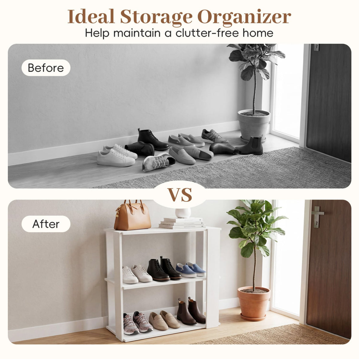 3-Tier Shoe Rack Modern Shoe Organizer with Stackable Design-White view 9