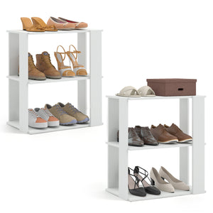 3-Tier Shoe Rack Set of 2 with Stackable Design and Anti-Tipping Device for Closet-White
