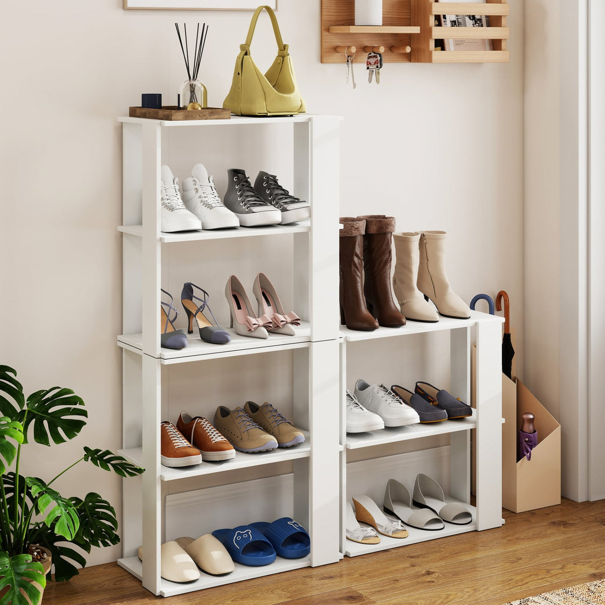 3-Tier Shoe Rack Set of 2 with Stackable Design and Anti-Tipping Device for Closet-White view 7