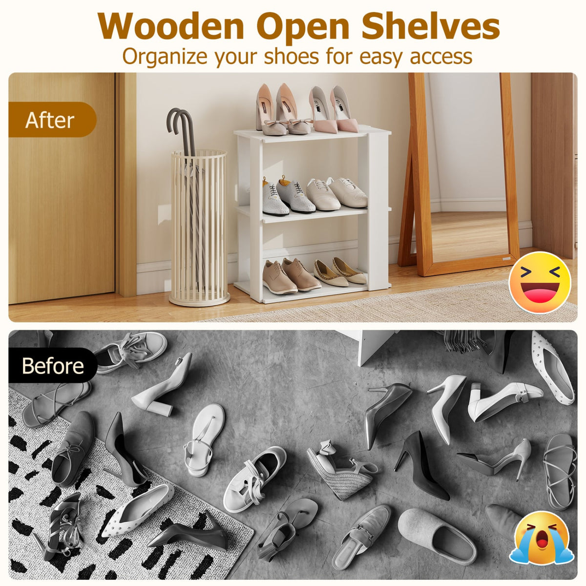 3-Tier Shoe Rack Set of 2 with Stackable Design and Anti-Tipping Device for Closet-White view 8