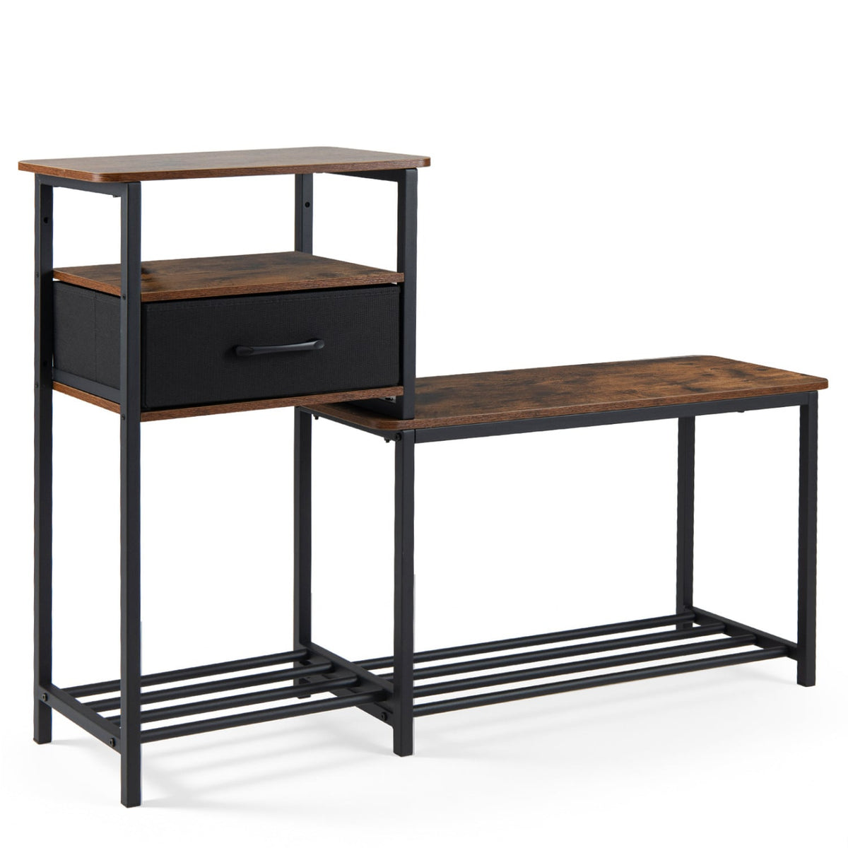 3-Tier Shoe Storage Rack Bench with Drawer and Metal Frame-Rustic Brown