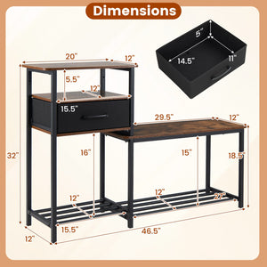3-Tier Shoe Storage Rack Bench with Drawer and Metal Frame-Rustic Brown view 5