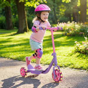 3 Wheels Scooter for Kids Age 2+ with LED Light-Up Wheels and Wide Anti-Slip Deck-Purple view 3