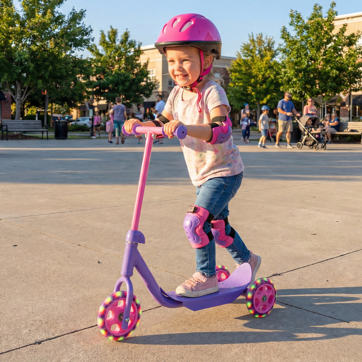 3 Wheels Scooter for Kids Age 2+ with LED Light-Up Wheels and Wide Anti-Slip Deck-Purple view 2