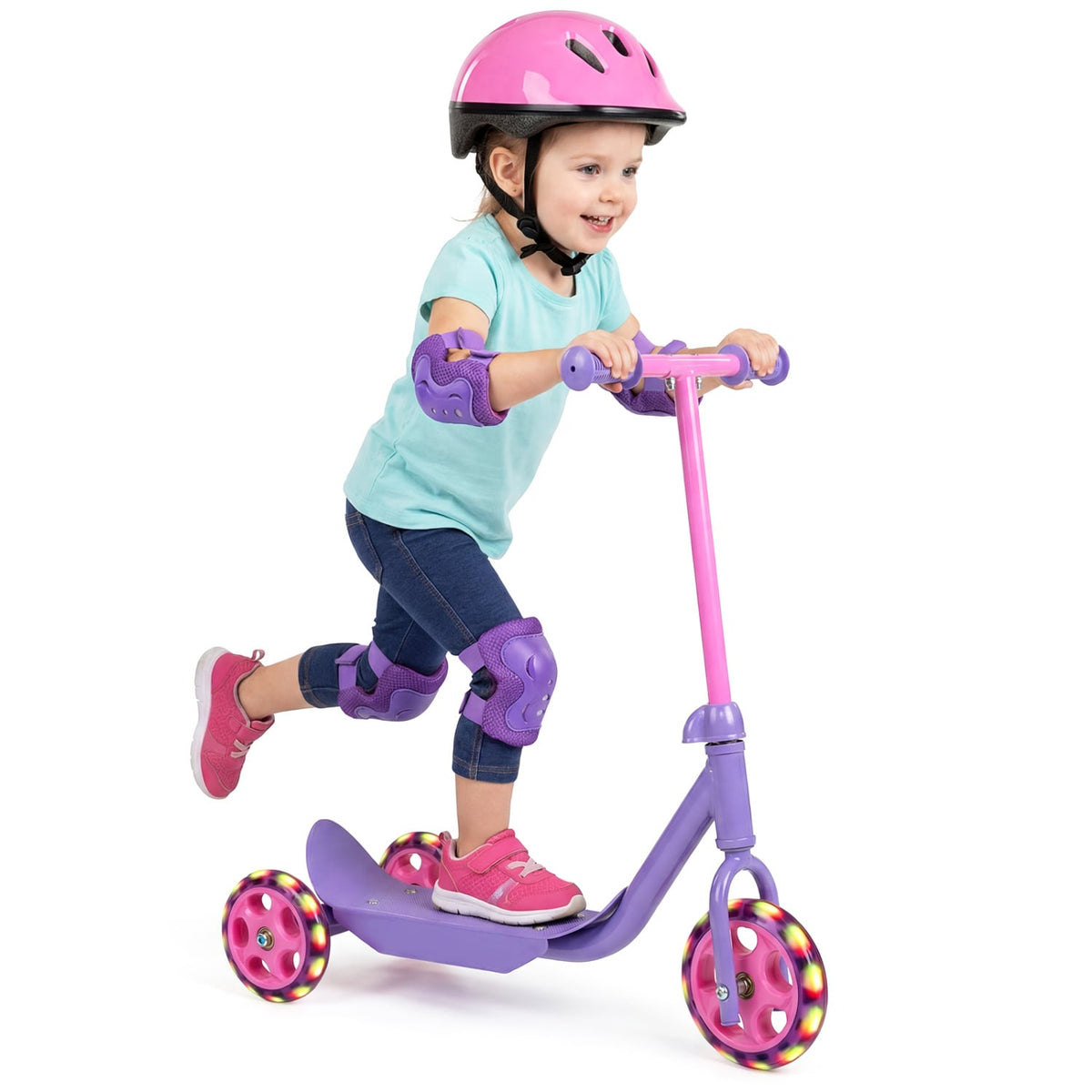 3 Wheels Scooter for Kids Age 2+ with LED Light-Up Wheels and Wide Anti-Slip Deck-Purple view 4