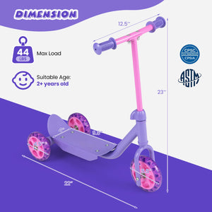 3 Wheels Scooter for Kids Age 2+ with LED Light-Up Wheels and Wide Anti-Slip Deck-Purple view 5