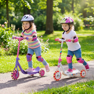 3 Wheels Scooter for Kids Age 2+ with LED Light-Up Wheels and Wide Anti-Slip Deck-Purple view 6
