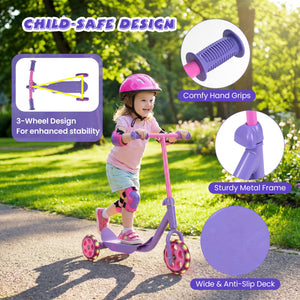 3 Wheels Scooter for Kids Age 2+ with LED Light-Up Wheels and Wide Anti-Slip Deck-Purple view 7