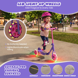 3 Wheels Scooter for Kids Age 2+ with LED Light-Up Wheels and Wide Anti-Slip Deck-Purple view 8