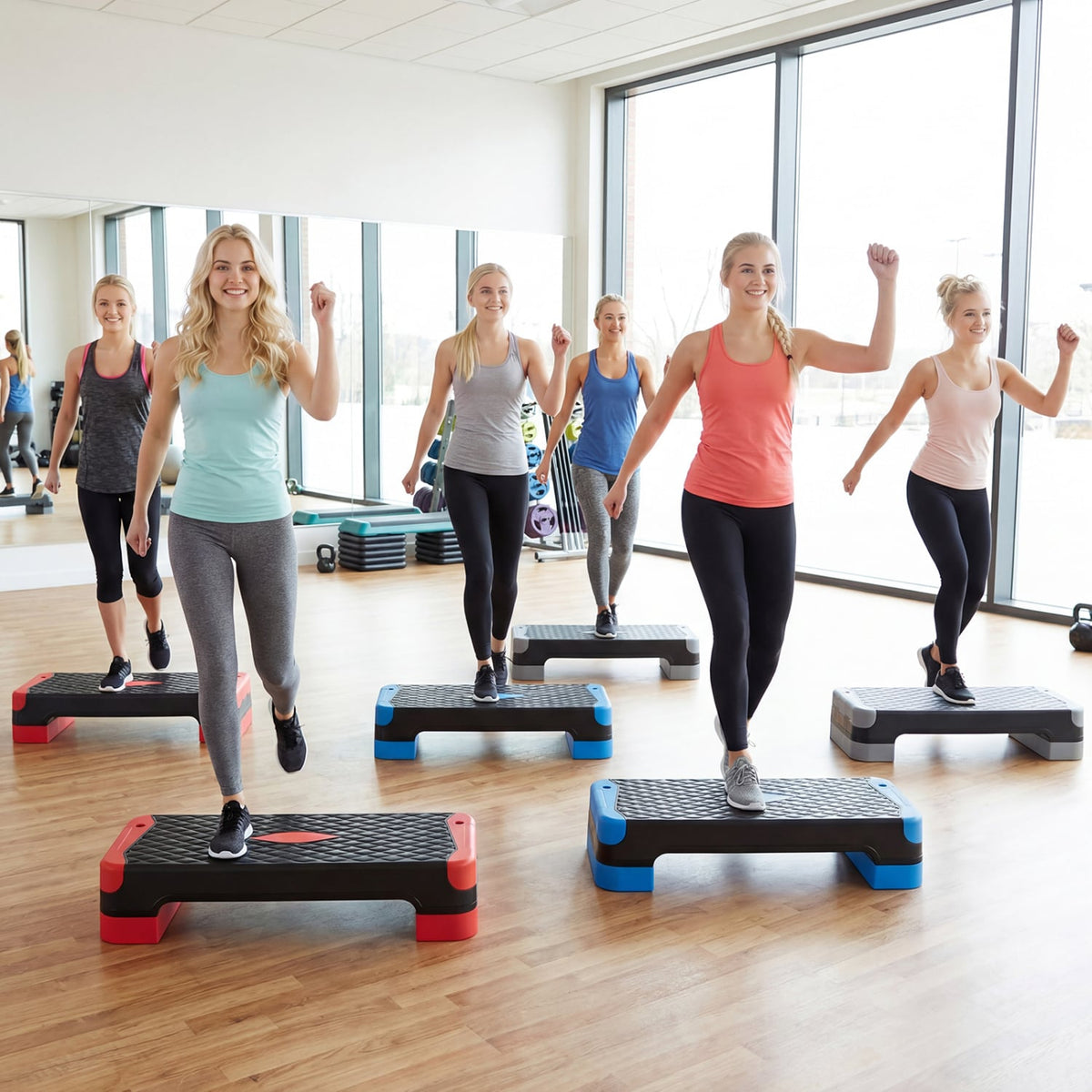 3-in-1 Aerobic Step Platform Set with 2 Stackable Risers and Balance Trainers for Home-Red view 2