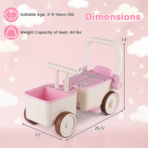 3-in-1 Kids Ride On Push Car with Rope and Storage Basket-Pink view 4
