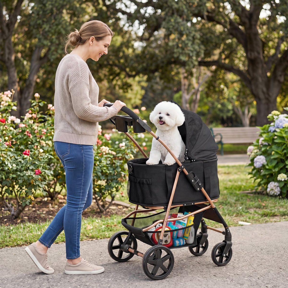 3-in-1 Pet Stroller for Small Medium Dogs Foldable with Detachable Carrier-Black view 2