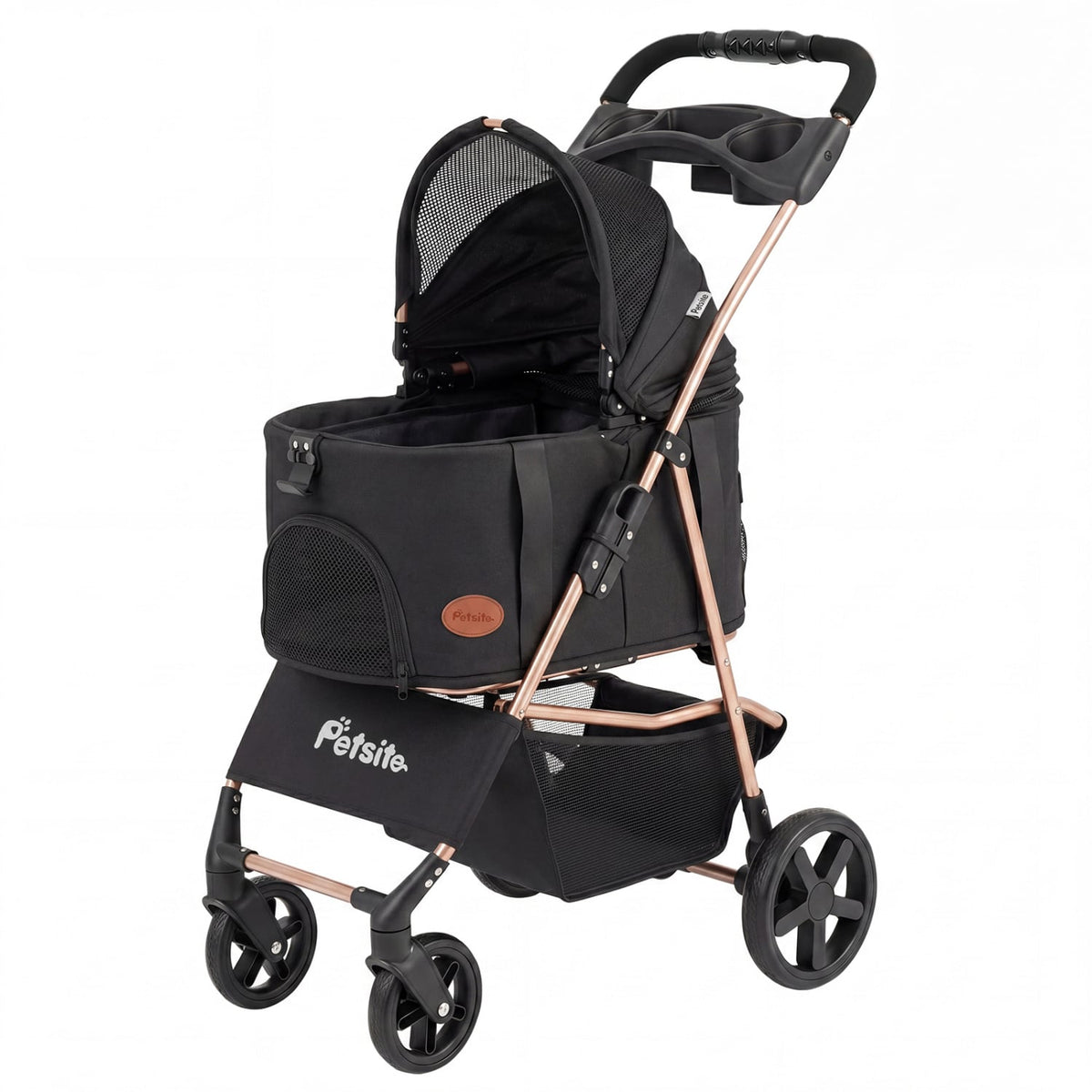 3-in-1 Pet Stroller for Small Medium Dogs Foldable with Detachable Carrier-Black