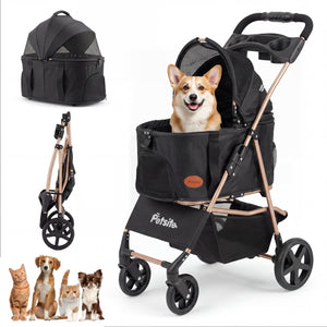 3-in-1 Pet Stroller for Small Medium Dogs Foldable with Detachable Carrier-Black view 4