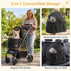 3-in-1 Pet Stroller for Small Medium Dogs Foldable with Detachable Carrier-Black view 6