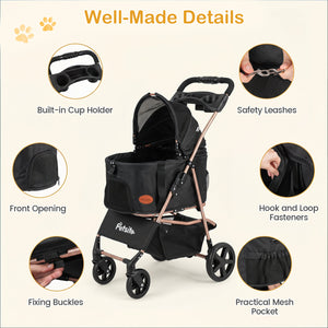 3-in-1 Pet Stroller for Small Medium Dogs Foldable with Detachable Carrier-Black view 7