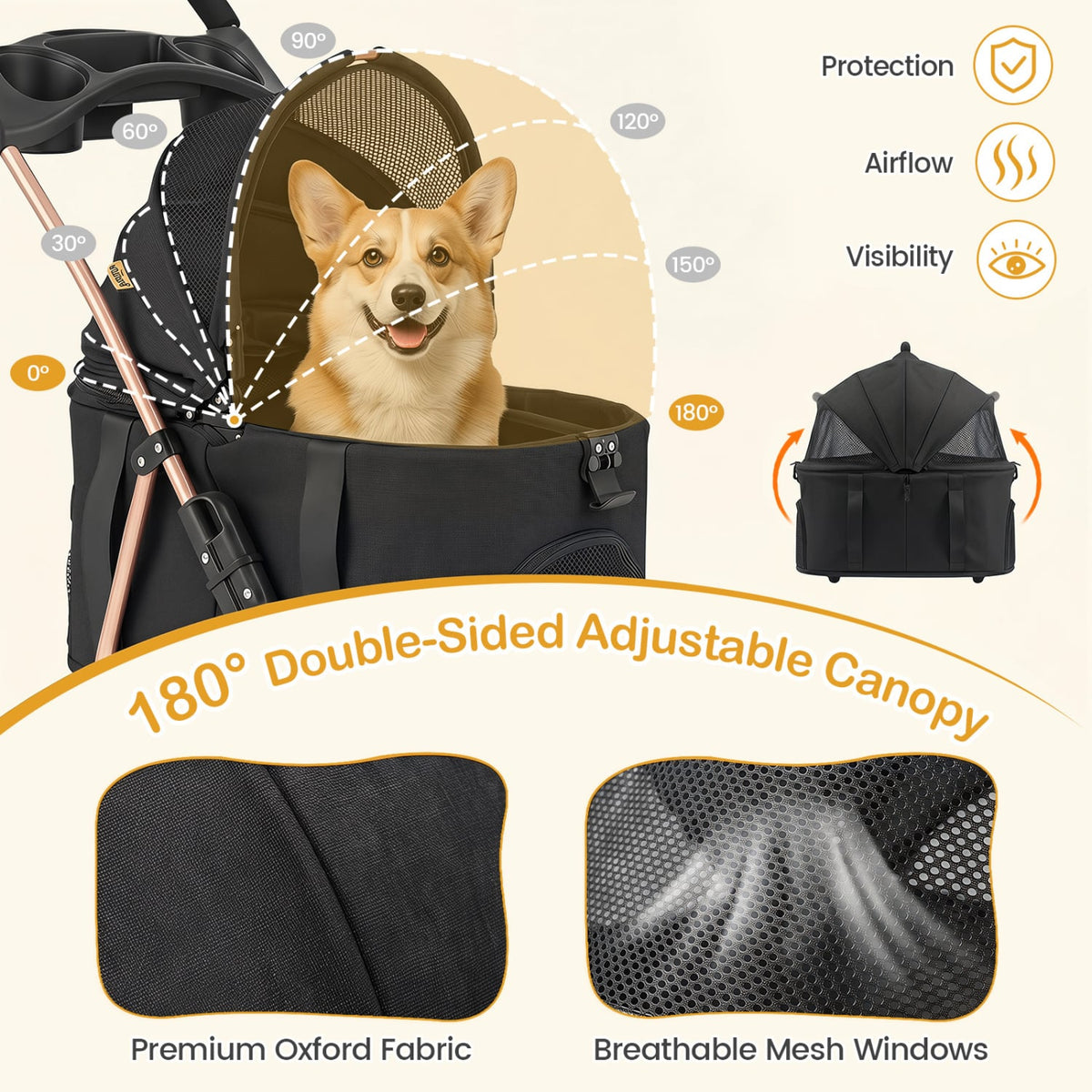 3-in-1 Pet Stroller for Small Medium Dogs Foldable with Detachable Carrier-Black view 8