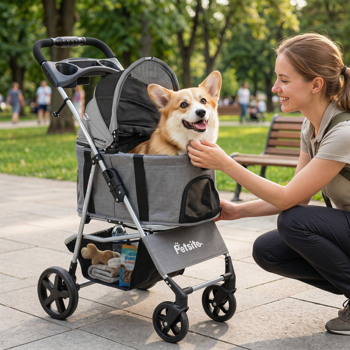 3-in-1 Pet Stroller for Small Medium Dogs Foldable with Detachable Carrier-Gray view 3