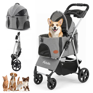 3-in-1 Pet Stroller for Small Medium Dogs Foldable with Detachable Carrier-Gray view 4