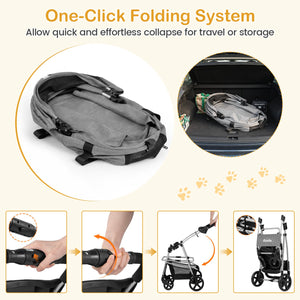 3-in-1 Pet Stroller for Small Medium Dogs Foldable with Detachable Carrier-Gray view 7