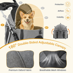 3-in-1 Pet Stroller for Small Medium Dogs Foldable with Detachable Carrier-Gray view 8