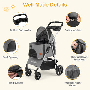 3-in-1 Pet Stroller for Small Medium Dogs Foldable with Detachable Carrier-Gray view 9
