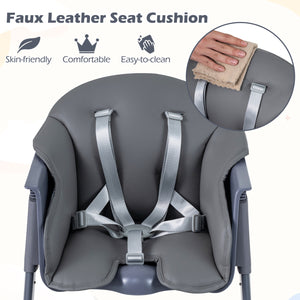 3-in-1 Washable Baby High Chair with Tray Footrest-Gray view 9