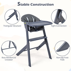 3-in-1 Washable Baby High Chair with Tray Footrest-Gray view 8