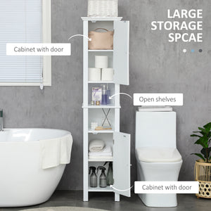 Bathroom Cabinet, Freestanding Linen Cabinet with Open Shelves, 13.8" x 11.8" x 62.4", White
